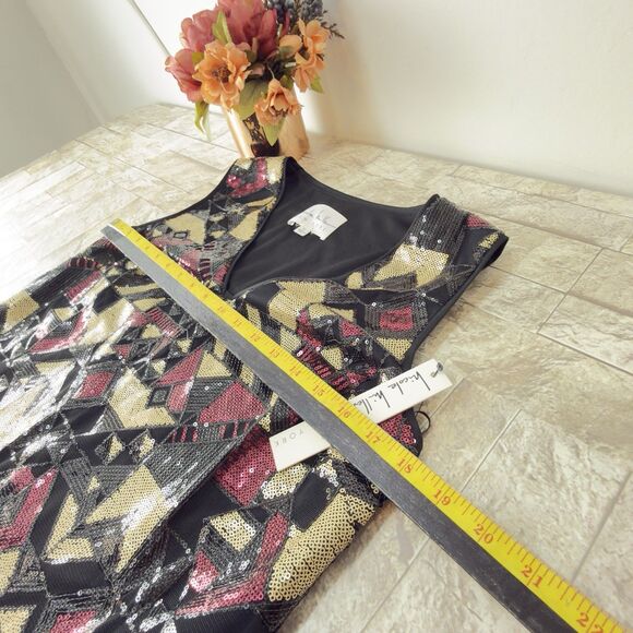 NWT Nicole Miller New York V-Neck Sequin Shift Cocktail Dress Size 8 - Picture 12 of 17